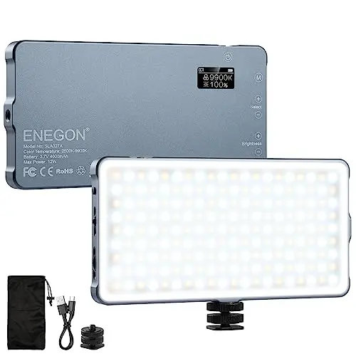 ENEGON 4000mAh Recargable Luz de Vídeo LED Bicolor Montable con Mini Panel para Cámaras DSLR Profesionales | Iluminación de Vídeo Foto | Se Adapta a iPhone, Sony, Canon, Nikon, Fuji, Panasonic y más
