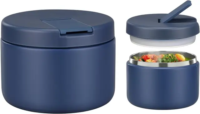 Itslife Termo para Comida 350ml, Taza Aislada de Acero Inoxidable para Alimentos Fríos y Calientes, Recipiente Térmico Apto con Cubrehebillas & Cuello Ancho para Escuelas, Oficinas, Azul