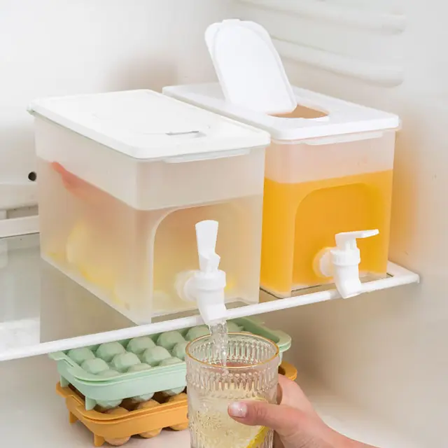Dispensador de agua fría de gran capacidad de 4L con grifos,Dispensador de zumo Dispensador de agua para frigoríficos(con grifo),Diseñado para fiestas, camping, zumos de frutas, bebidas y cócteles