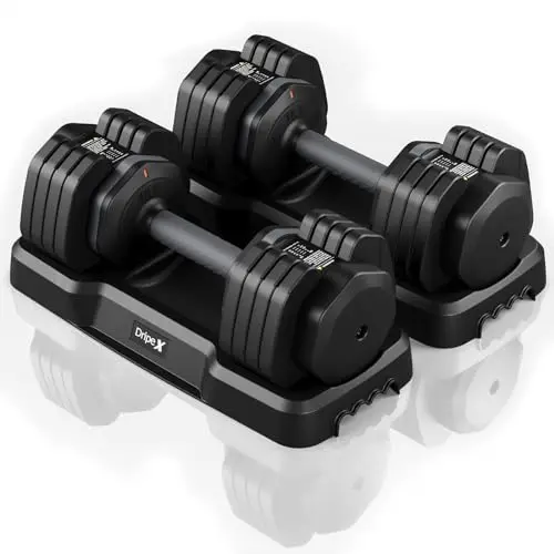 Dripex Mancuernas Ajustables, 11 kg/24,5 kg, 5/10 en 1 Juego de Pesas y Mancuernas, Ajuste Rápido con Base, Ahorran Espacio para Entrenamiento en Casa y Gimnasio