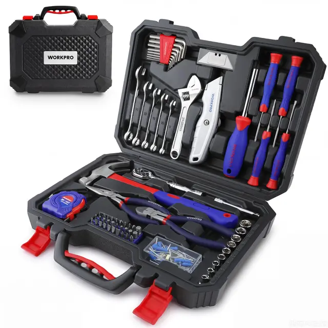 WORKPRO 160 Piezas Caja de Herramientas Básicas y Accesorios con Estuche de Almacenamiento, Maletin de Herramientas, para Bricolaje y Arreglos Diarios