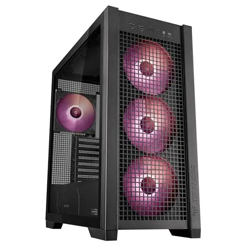 ASUS TUF Gaming GT302 ARGB ATX - Caja de Ordenador con Cuatro Ventiladores ARGB de 140 x 28 mm, Cristal Templado Intercambiable y Panel Lateral de Malla, diseño de Conectores Ocultos - Negro