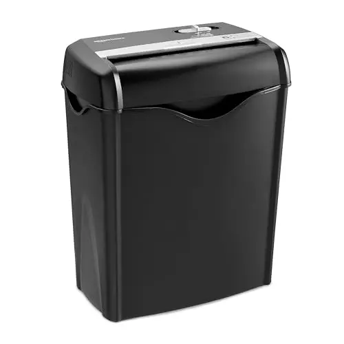 Amazon Basics Destructora de papel y tarjetas de crédito con recipiente separable, corte cruzado, capacidad de 5-6 hojas, Negro