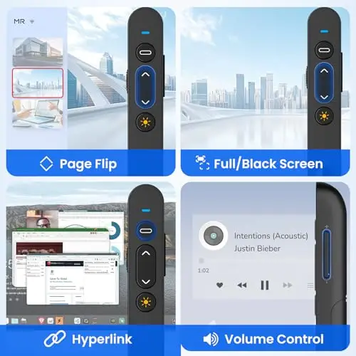 Puntero Presentaciones, Presentador Inalámbrico de 2,4 GHz con Receptor USB-C Control Remoto de Presentación para Profesores, Oficina, Reuniones, informes - Admite Hipervínculo y Control de Volumen