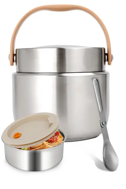 Termo Comida Caliente 1200ml, Térmico para Alimentos con Cuchara Plegablem, Fiambrera Térmica Acero Inoxidable, Termo de Comida para Adultos y Niños - Plata