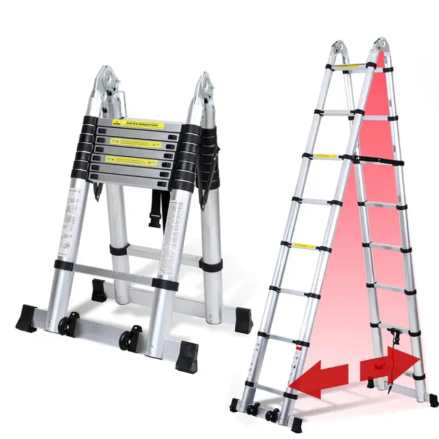 Escalera telescópica Plegable de Aluminio, Escalera Extensible de 5 m, Escalera de Aluminio, Antideslizante, Escalera de pie, 150 kg Capacidad de Carga
