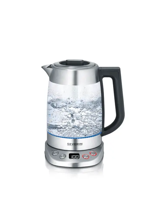 SEVERIN - Tetera y hervidor de vidrio deluxe con capacidad: 1,7 litros de agua, 1,5 litros de té, 3000 W Acero Inoxidable/Vidrio WK 3480