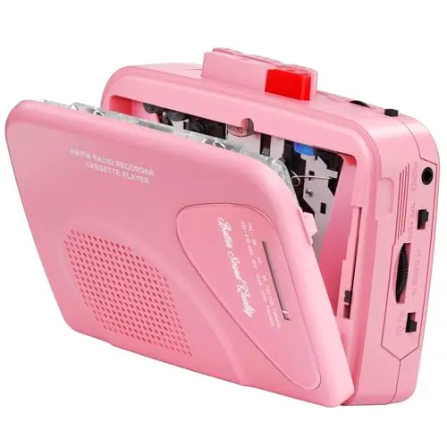 Reproductor de Casetes Portátil, Grabadora, Radio Am/FM, Altavoz Integrado, Salida para Auriculares y Clip para Cinturón Incluido