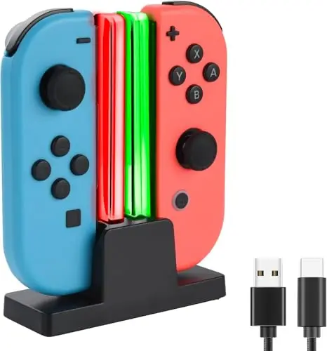 ELUTENG Base de Carga para Switch 2 en 1 Cargador para Nintendo Switch JoyCon Portátil Estación de Carga de Controlador con Indicador LED Cargador Mandos Switch con Cable de Carga USB C de 3,3 FT/1M
