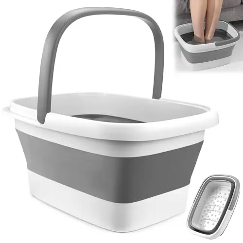 Rierousy Baño de Pies Plegable - Bañera de 15 L de Capacidad Con Masaje Para Pedicura y Alivio de la Fatiga (Blanco Grisáceo)