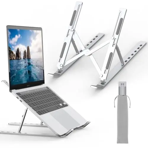 GRIFEMA Soporte para Ordenador Portátil, Laptop Stand Ajustable en 7 Ángulos, Elevador Portátil Plegable de Aluminio con Bolsa, Soporte Ergonómico Ventilado para 10-15.6'' Portátiles, Tablets