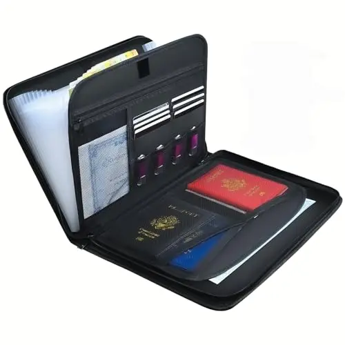 Bolsa ignífuga para documentos A4 con 13 compartimentos y cremallera, bolsa organizadora a prueba de agua A4, material de silicona y vidrio, para oficina, escuela, hogar – Carpeta de documentos con