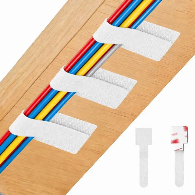 60 Piezas Organizador de Cables Escritorio, Ajustable Cable Management Ultra Fuerte con Gancho y Bucle, Reutilizable Soporte de Cables Bridas para PC, Ordenador Portátil y Ethernet, Blanco