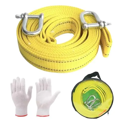 5M Cuerda de Remolque Todoterreno, 5 mm de Grosor, 4,3 cm de Ancho, Cuerda para Remolque Coche, Cuerda de Remolque, Remolque Coche Eslinga, Incluye un par de Guantes. para Rescate en vehículos.