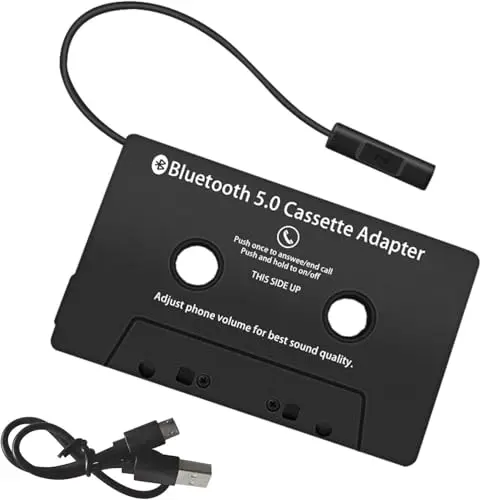Adaptador de casete para coche,Adaptador de Cassette para Coche de BT 5.0 con Manos Libres Incorporada para Llamada