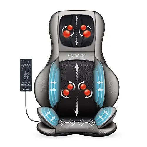 COMFIER Asiento de Masaje Shiatsu para Espalda y Cuello - Masajeador de espalda 2D / 3D de amasamiento completo con calor y compresor ajustable, Masajeador de cuerpo completo