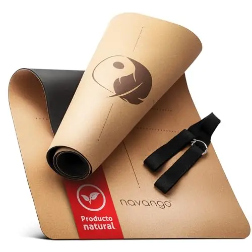 Esterilla de Yoga de Corcho | Goma Natural 183 x 61 x 0,4 cm | Esterilla Pilates, Fitness | Esterilla Antideslizante | Yoga Mat + Cinturón Yoga incl. | Kit Pilates