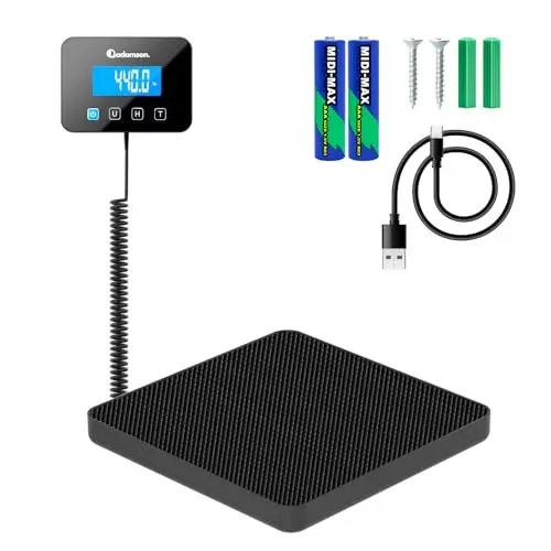 Bascula Industrial - 200 kg/10 g - Bascula Comercial de Alta precisión con Función de Retención/Tara - Perfecta para Paquetes, Equipaje, Uso Profesional - Batería y cable incluidos - Alfombra Negra