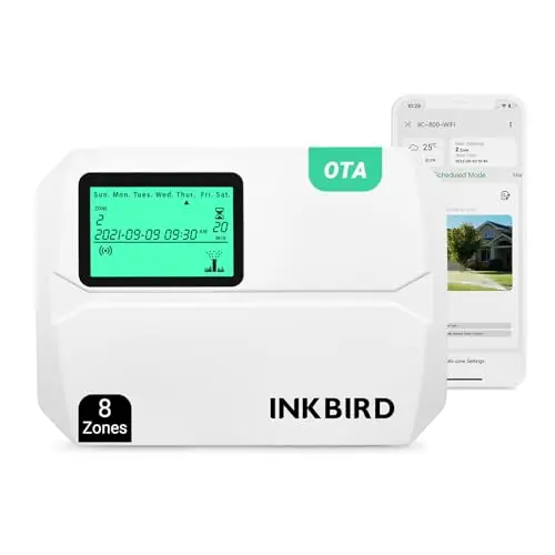 Inkbird IIC-800 Programador Riego WiFi 8 Zonas,controlador de Riego Automatico, Memoria Incorporada No Volátil,Manual y Automático Soporte,Bypass de Lluvia,Compatible Actualizaciones OTA
