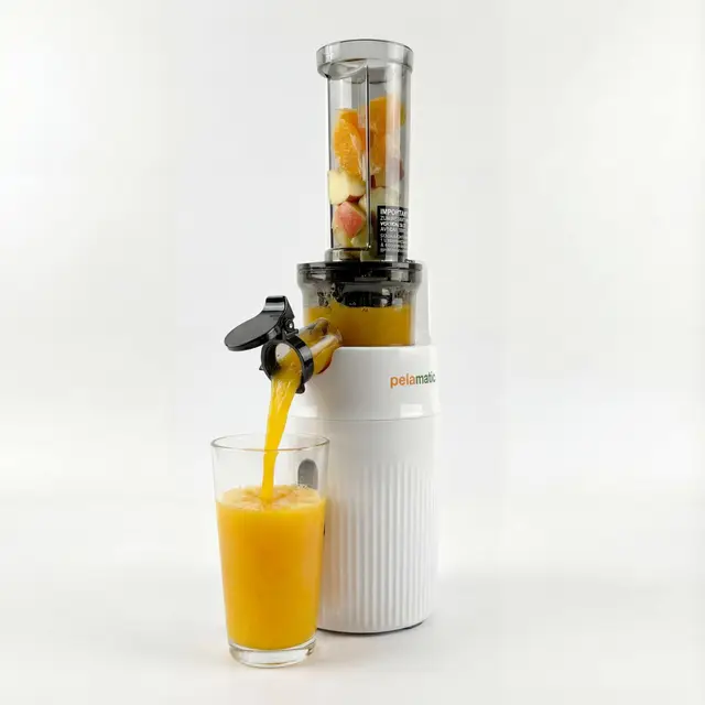 Zuminstant Compacto - Exprimidor eléctrico de zumo: Prensado en Frío, Rico en Nutrientes, Licuadora sin espuma, Ahorro de Espacio, Elegante y Versátil - Para Frutas y Verduras Frescas - 100W (Blanco)