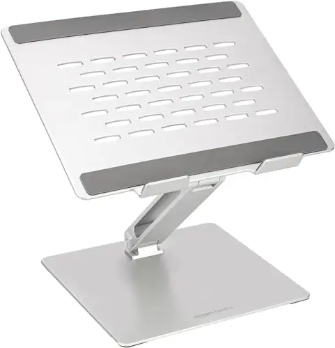 Amazon Basics Soporte ergonómico ajustable para portátil con ventilación térmica, ajuste de altura y ángulo, ideal para portátiles de hasta 17,3 pulgadas, Plateado ,25,4 x 23,9 x 6,5 cm