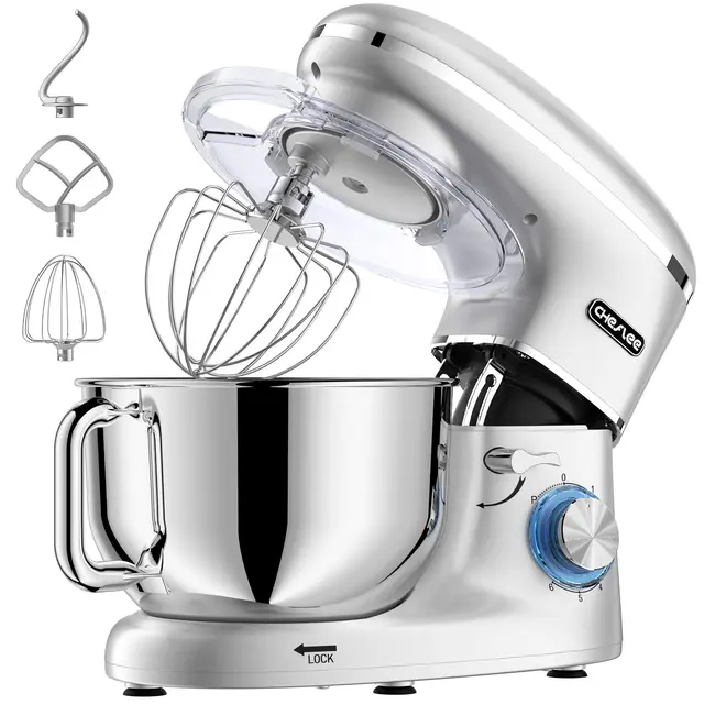 CHeflee Batidora Amasadora Profesional,2000W Amasadora Pan Repostería,6.2 L Bajo Ruido Robot de Cocina Multifunción,Gancho para Masa,Batidor Plano,Protección para Salpicaduras 6 Velocidades Batidora