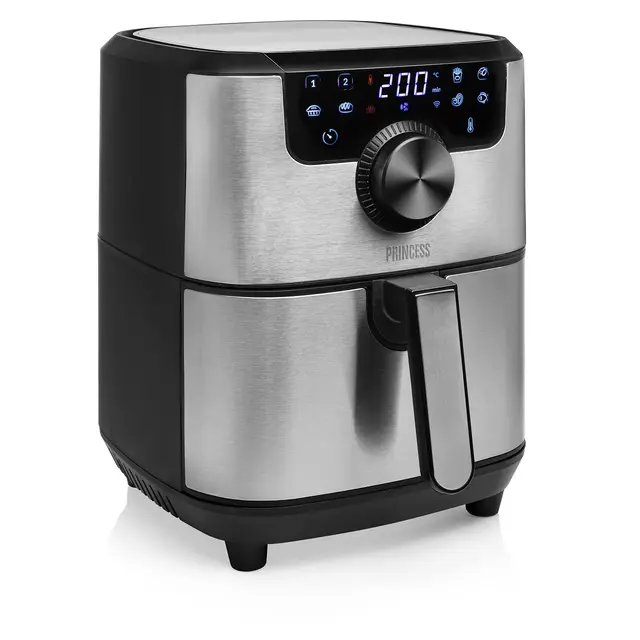 Princess 182037 Freidora sin aceite inteligente, Control con el móvil con app, Panel de control Digital táctil, 8 programas, función para mantener el calor, 4.5 L, 30 Recetas PDF, Gris Y Negro