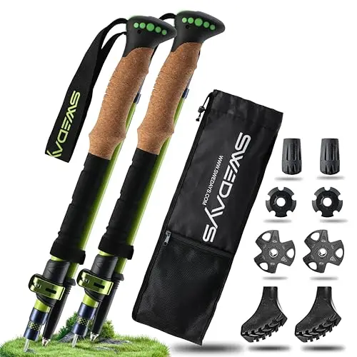 Bastones de Senderismo Plegables (35cm Plegados) - Carbono 3K o Aluminio 7075 - Telescópicos 115-135cm - Ultraligeros & Compactos - Mango de Corcho - Hombre & Mujer