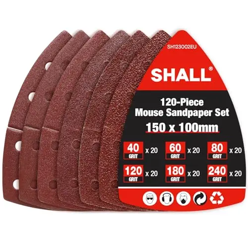 SHALL 120 hojas de lija, almohadillas para lijadora de ratón, granos surtidos 40/60/80/120/180/240, apto para lijadoras