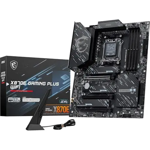 MSI X870E Gaming Plus WiFi Placa Base, ATX - Admite procesadores AMD Ryzen 9000/8000 / 7000, AM5-60A SPS VRM, DDR5 Memory Boost 8200+ MT/s (OC), PCIe 5.0 x16 & 4.0 x4, M.2 Gen5, Wi-Fi 7, 5G LAN