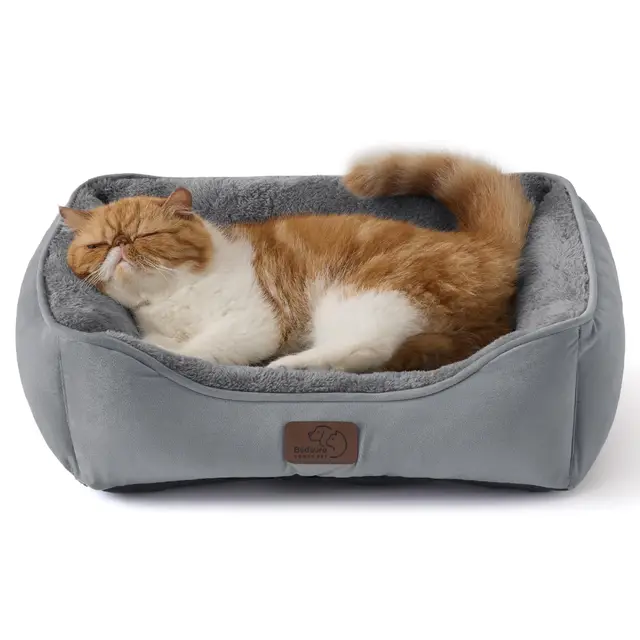 Bedsure Cama para Perros Gato - 51x41 cm Cama Rectangular Lavable para Perros Pequeños y Mascotas con Base Antideslizante para Gatitos y Cachorros, Gris