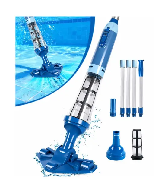 PoolLeader Aspirador Piscina Bateria, 60L/Min Aspiradora Piscina Sin Cable, Aspiradora Piscinas Manual con Sensor de Agua & 2 Cabezales Limpieza Extraíbles,Aspirador para Piscinas Hasta 90min Duración