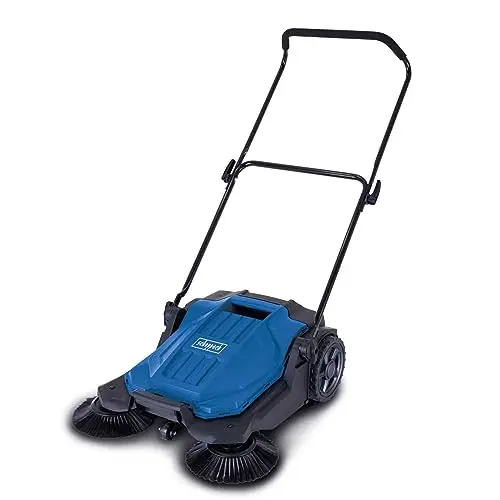 Scheppach Barredora S800 barredora de mano | 650 mm de ancho | 2600 m²/h de superficie | cesta de 20 L | eficaz sistema de barrido de 3 cepillos | adecuado para hojas, arena, grava y césped