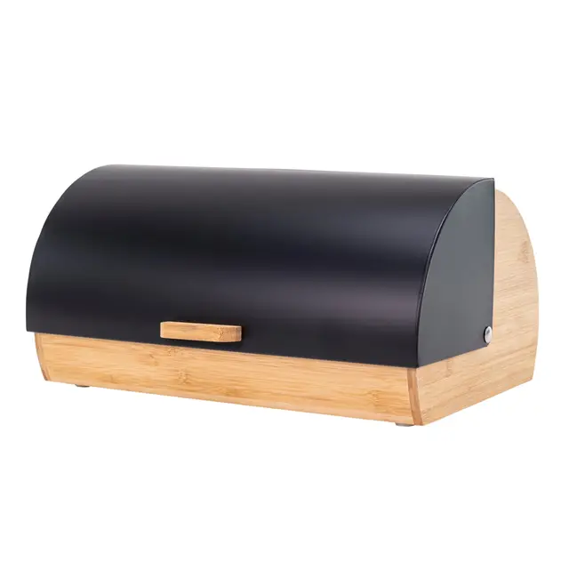 Erreke Panera, Paneras para Guardas el Pan, Incrementa Tiempo de Frescura y Conserva Aroma del Pan Fresco, Fabricada en Acero y Madera Bambú, para Cocina Mesa Encimera, Tapa Deslizante, Color Negro
