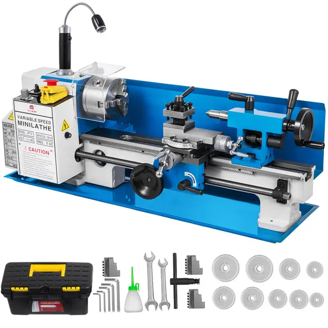 VEVOR 50-2500PRM Mini Torno Metal 17.78 x 35.56 cm Torno Metal Pequeño para Taladrado 40 kg Micro Metal Fresadora 550W Máquina de Torno 12-52 T.P.I Mini Metal Torno Velocidad Variable