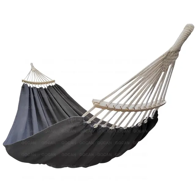 GOCAN Hamaca de lona de algodón para 2 personas/niños, 220 x 150 cm, longitud total 330 cm, carga 300 kg, para exterior, interior, jardín, balcón, rojo con barra separadora extraíble, gris oscuro