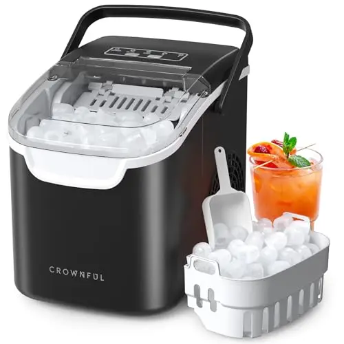 Crownful Máquina de Hielo Portátil, 6 Minutos 12kg/24h, Autolimpieza, 2 Tamaños de Cubitos, con Asa y Visor, para Casa, Cocina, Oficina, Bar y Camping en 2026
