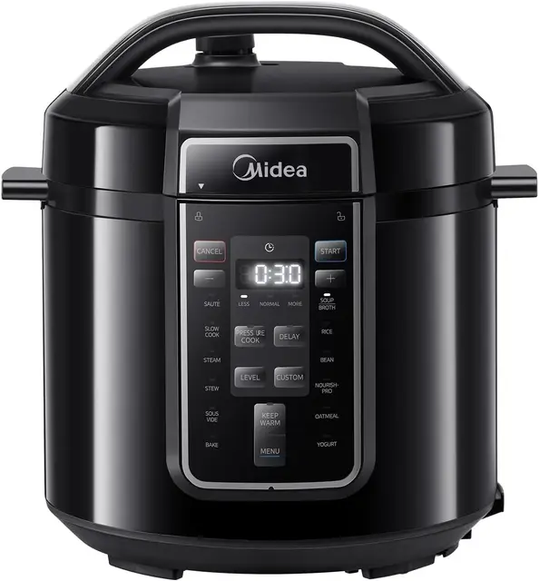 Midea Olla Eléctrica 9 en 1, 12 Preajustes Instantáneos, Antiadherente, Arrocera, Cocción Lenta, Vapor de Acero Inoxidable, 6 Cuartos