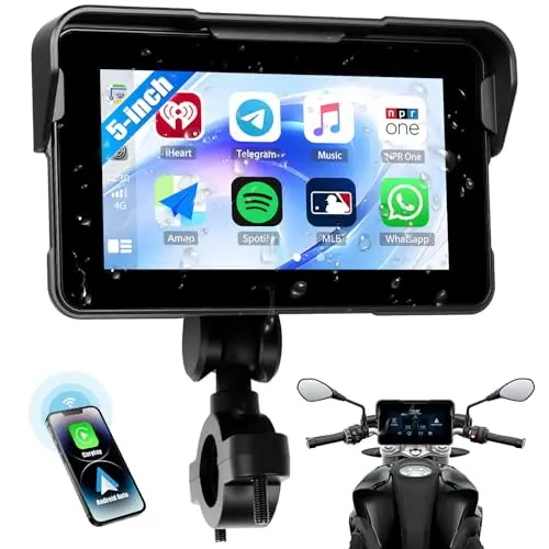 CAMECHO Moto Carplay Pantalla 5 Pulgadas con Wireless Carplay Android Auto IP68 Dispositivos de Navegación a Prueba de Agua, Pantalla Táctil con Bluetooth para Motocicletas con Android Cast Airplay