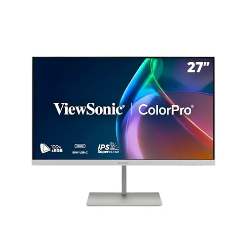 ViewSonic ColorPro VP2766-2K-W Monitor de 27 pulgadas 2K QHD, validado Pantone, Delta E<2, 100% sRGB, 90W USB-C, 120Hz, monitor creativo para diseño gráfico y edición de video, ergonómico, sin