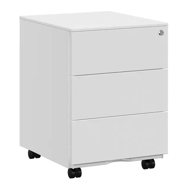 SONGMICS Cajonera, Archivador Móvil, Armario Metálico, Soporte para Impresora, con Cerradura, 3 Cajones, Premontado, Oficina, Oficina Casa, 45 x 39 x 54 cm, Blanco Mate OFC63WT