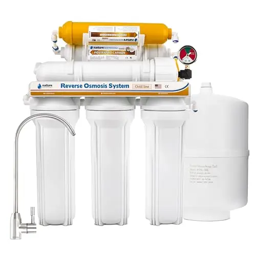 NATURE WATER PROFESSIONALS Equipo de Osmosis Inversa - Kit para Osmosis de 6 Etapas - Capacidad para 5 L - Incluye Membrana Vontron de 50GPD, Deposito y Filtros