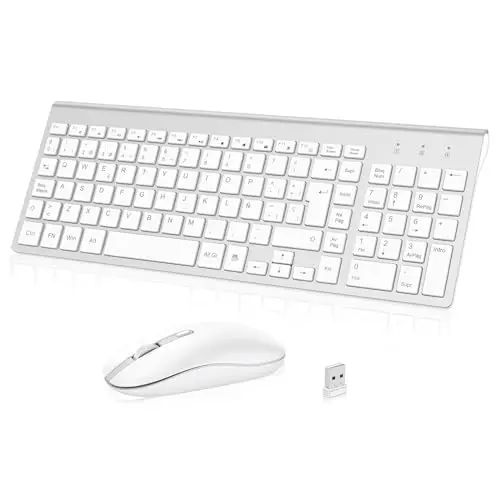 cimetech Combo Teclado y Ratón Inalambrico, 2.4G Teclado Raton Inalambrico Español 2 en 1 USB Ultra Delgado Silencioso Mouse, para PC/Laptops/Ordenador/Escritorio (Blanco y Plata)