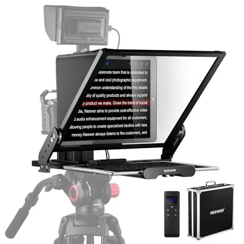 NEEWER Teleprompter X17 II con Control Remoto RT113/APP, 17" Divisor Haz HD Marco Metal Placa QR de Montaje de Cámara Mejorada Compatible con iPad iPhone 501PL, Carga Máxima 44.1Ib, Sin Ensamblaje