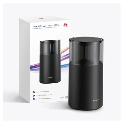 HUAWEI WiFi Mesh X1 Pro Router, Wi-Fi 7 de Doble Banda a 3,6 Gbps, Antena de Malla Entre Pisos, Puertos 4 x 2,5 GE, Diseño Estético para el Hogar, Control Parental, 42 Meses de Garantía, Negro