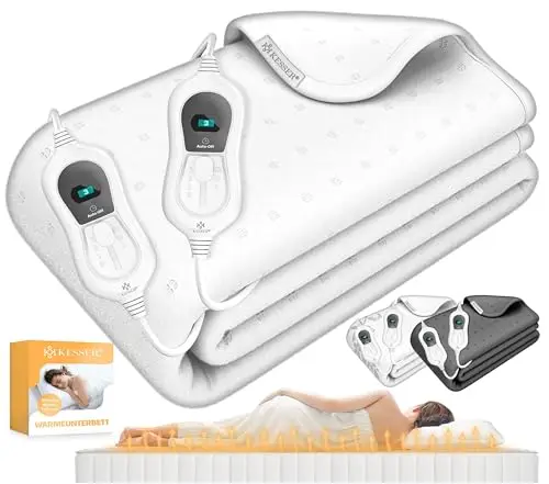 KESSER® Manta térmica doble para debajo de la cama de 160 x 140 cm con apagado automático, 2 zonas de temperatura, control remoto, manta eléctrica con 3 niveles de temperatura, base térmica para cama