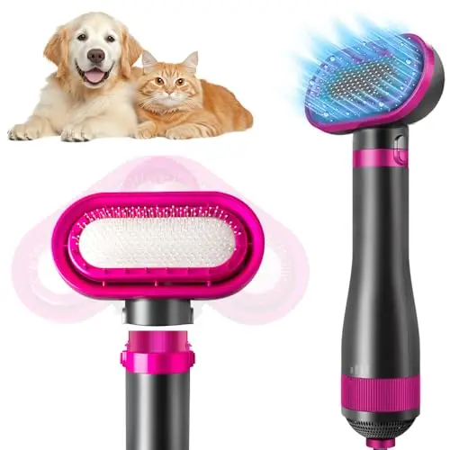 OBEST Secador de Pelo para Mascotas 2 en 1 con Cepillo,Secador de Pelo Portátil de Viaje para Perros con Temperatura Ajustable para Perros y Gatos Pequeños y Medianos