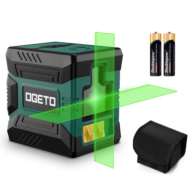 Nivel láser Autonivelante, OGETO LLG1 Nivel láser de línea verde IP54 con modo manual/autonivelante Nivel láser horizontal y vertical, nivelación automática de ±4°