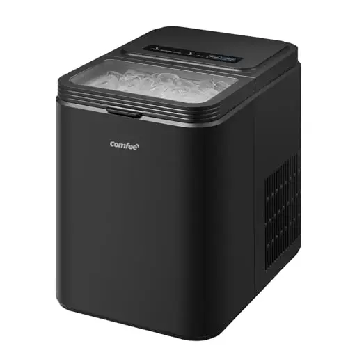 Comfee' RCI12BL1EU(E) Máquina de Hielo, 8 Cubitos en 6 Minutos (12kg/24h), Función Autolimpiante, 2 Tamaños, con Pala y Cesta, Portátil para Casa y Cocina, Negro