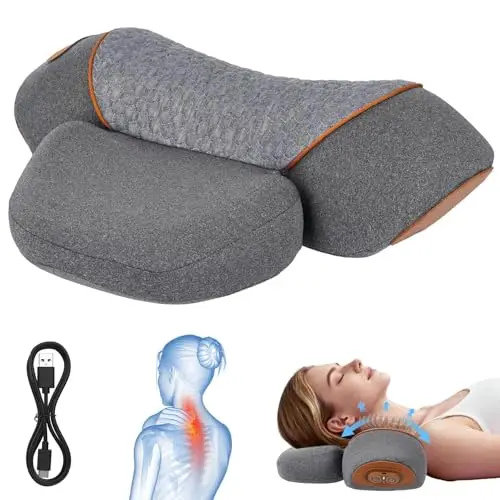 Almohada de Masaje para el Cuello, 3-en-1 Masajeador de Cuello y Hombros, Masajeador Cervical Eléctrico 2 Modes con Función de Compresión Caliente Vibratoria (Gris)